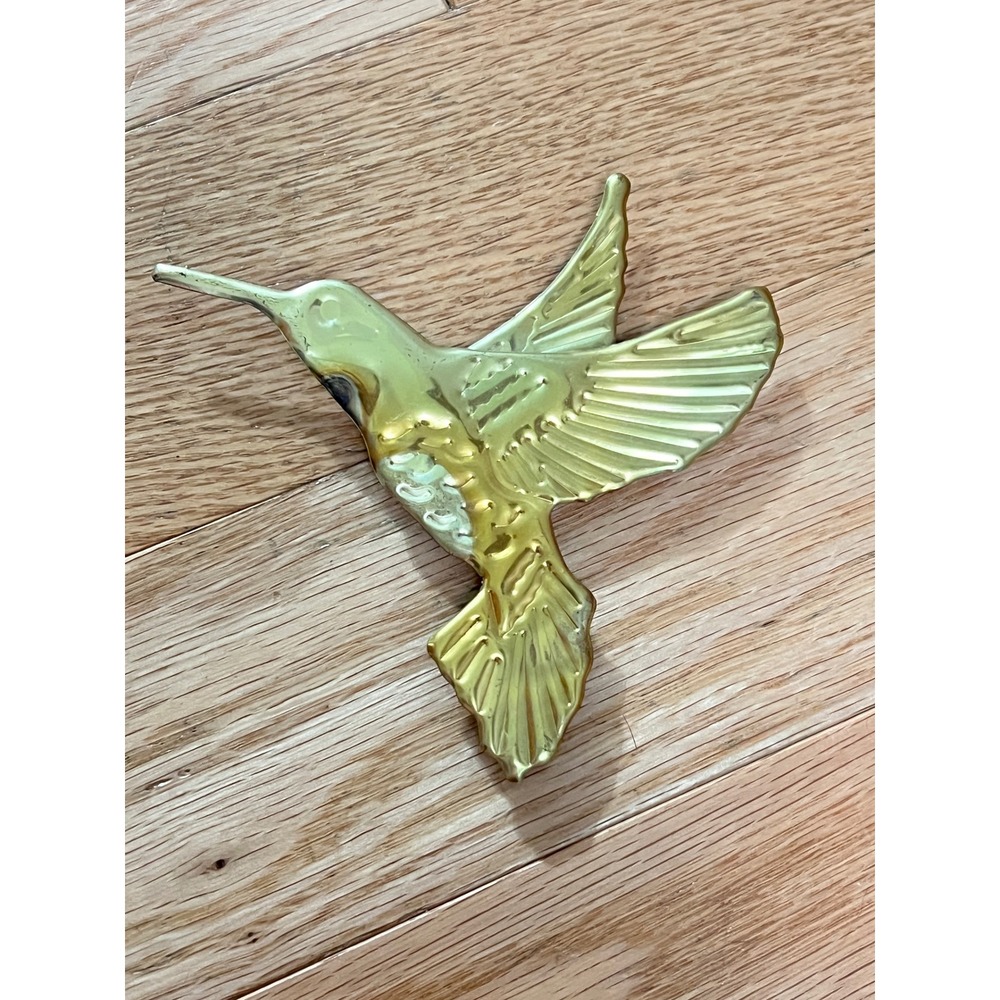Vintage Brass Hummingbird Wall Hanging Clip On Gold Tone Bird Figurine Homeco
